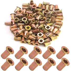 Hordion 100Pcs #10-32 Rivet Nuts, Carbon Steel Rivnut Flat Head Threaded Insert Nut Knurled Body for Automotive Furniture Decoration, Zinc Plated