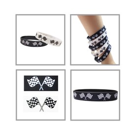 24PCS Racing Flag Rubber Bracelets, Sports/Racing/Dirt Bike/Baby Shower Birthday Party Supplies Decorations Gifts Prize Goodie Bag Favors Silicone Wristbands