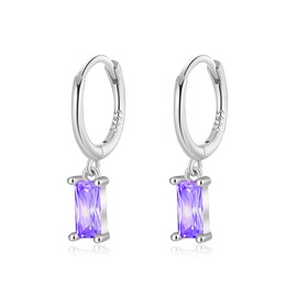 Tiny 925 Sterling Silver Hoops Earrings 18k Gold Plated Cubic Zirconia Cz Square Charm Small Dangle Huggie Hoop Earrings, Cubic Zirconia, Cubic Zirconia