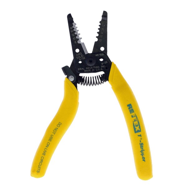 IDEAL Electrical 45-615 Reflex Super T Stripper - 8-18 AWG, Yellow, Wire Stripper with Thumb Rest, Plier Nose, Slide Lock, Textured Grips