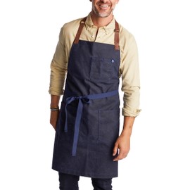 hedley & bennett Waxman Apron - 100% Cotton, Water Resistant, Heavy Duty Waxed Canvas Apron with Pockets & Adjustable Strap for Grilling, Baking, BBQ, Cooking - Professional Chef Apron - Atlantic