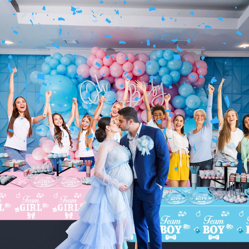 Gender Reveal Decorations - Including Gender Reveal Plates, Napkins, Team