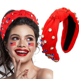 Coridy Wide Red Headbands for Women Crystal Pearl Rhinestone Hairbands Non Slip Square Head bands Baroque Hair Bands for Women's Hair (Stylish)