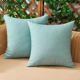 Woaboy Set of 2 Outdoor Waterproof Throw Pillow Covers Decorative Farmhouse Solid Cushion Cases for Spring Bed Sofa Couch Car Living Room Teal 18x18 inch