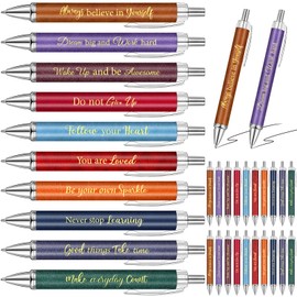 Yeaqee 50 Pcs Inspirational Ballpoint Pens Bulk Motivational Quotes Stylus Tip Christmas Retractable Ballpoint Gift Stylish Office Black Ink Pens for Women Employee, 5.5 Inch(Morandi Style)