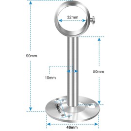 Ceiling Curtain Rod Brackets, 32mm 1.5" Silver Heavy Duty Metal Curtain Rod Bracket, Wardrobe Rod Support, Hanger for Window, Shower Curtains, Pack of 2