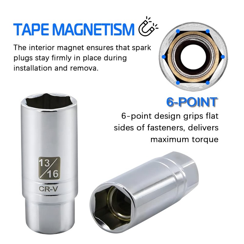5PCS Magnetic Spark Plug Socket Set Includes 14mm 16mm Thin