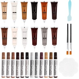 SEISSO Wood Furniture Repair Kit-12 Colors Wood Scratch Fillers with 12 Colors Wood Touch Up Markers for Restoring Hardwood Laminate Floor Furniture Table Cabinet Repair Scratch, Cracks, Discoloration