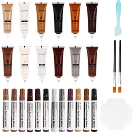 SEISSO Wood Furniture Repair Kit-12 Colors Wood Scratch Fillers with 12 Colors Wood Touch Up Markers for Restoring Hardwood Laminate Floor Furniture Table Cabinet Repair Scratch, Cracks, Discoloration