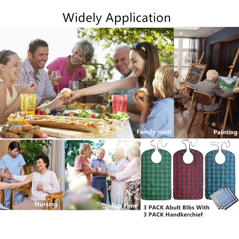 smile wood 3 PACK Adult Bibs For Eating - Waterproof