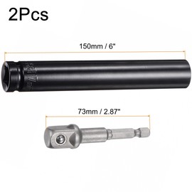 TA-VIGOR 1/2" Drive Socket Accessory Set, 17mm 6-Point Deep Impact Sockets 6" Length and 1/2" to 1/4" Hex Shank Adapters, Heat-Treated CR-V Steel Socket Adapter Accessory Set Kit for Hex Bolts Nuts