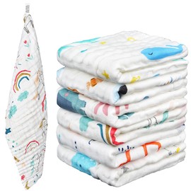 AYESY Muslin Squares Cloth for Baby,6 Pack 25cm x 50cm Burp Cloths for Baby,100% Cotton 6 Layers Extra Soft and Absorbent Baby Burping Cloth Muslin Squares for Newborn Boys Girls