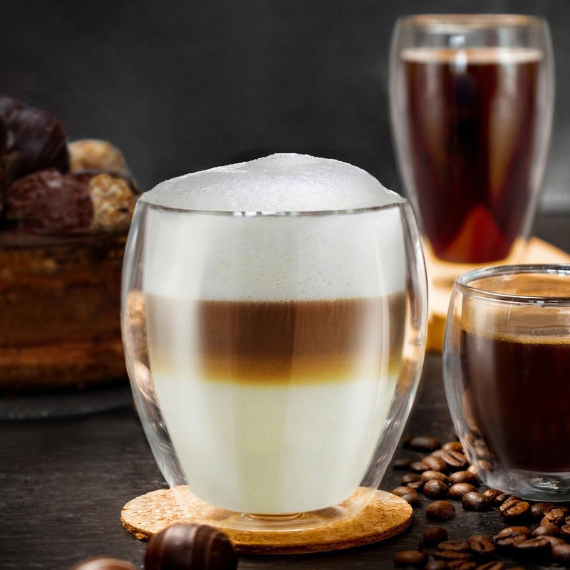Creano Double Walled Coffee Glasses 250ml - Insulated Cappuccino Cups