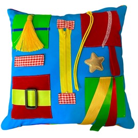 Turquoise Sensory Tactile Cushion - Made in Britain. With plump inner cushion. Dementia, Autism, Special Needs.