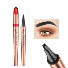 Anifer Liquid Microblading Black Eyebrow Pencil. - Waterproof, Long-Lasting, Natural, 4-Point Fork-Tip Eyebrow Pen（Black 4#）