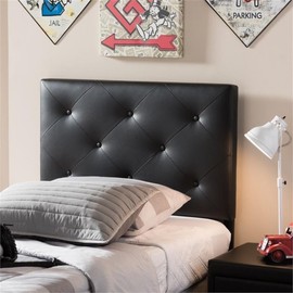 BOWERY HILL Modern Faux Leather Upholstered Twin Headboard in Black