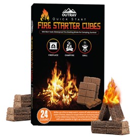 Fire Starter Cubes, Charcoal Firestarter Squares for Lighting Fireplace, Wood Stove, Grill, Campfire, BBQ Smoker Pit – Mini Nontoxic Waterproof Fire Starting Bricks for Camping, Survival (24PK)