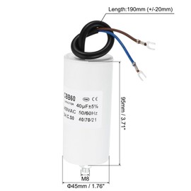 PATIKIL 40uf CBB60 Run Capacitor,AC 450V U Terminal Wires 50/60Hz Cylinder Bottom with M8 Screw for Washing Machine, Cleaning Machine Pump Motor Star