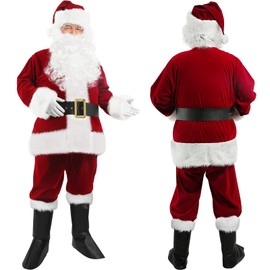 Santa Claus Costume for Men with Beards Complete Deluxe Santa Suit Premium Velvet Classic Santa Costume Adults