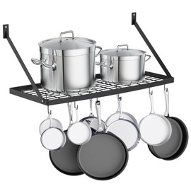 Hoooh 30-Inch Kitchen Pot Rack - Matte Black Wall-Mounted Cookware Hanging Racks, Heavy Duty Iron Shelf with 10 S-Hooks, Space-Saving Organizer for Pots, Pans & Cooking Utensils