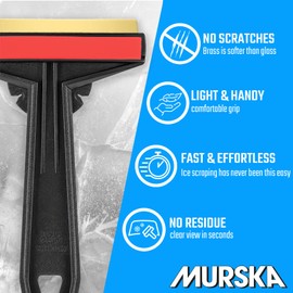 Car Ice Scraper Brass Blade - Fast, Easy & efficient - [ 2 Pack ] Brass Ice Scraper for Car - Ice Scrapers for Car Windshield Ice Scraper - Original Murska from Europe - for Winter - A054-2 Black Red