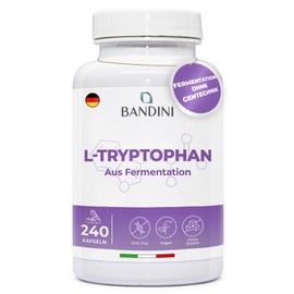 Bandini® L-Tryptophan 240 Capsules - L Tryptophan High Dose with 500 mg per Capsule - 8 Months Range - From Vegetable Fermentation - Laboratory Tested, No Unwanted Additives - 100% Vegan