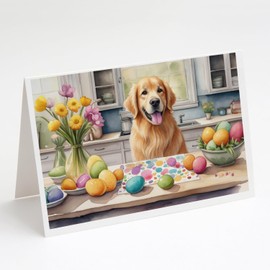Caroline's Treasures DAC6822GCA7P Decorating Easter Golden Retriever Greeting Cards Pack of 8 Blank Cards with Envelopes Whimsical A7 Size 5x7 Blank Note Cards