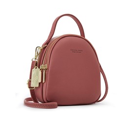 PORRASSO Mini Backpack Women Fashion Handbag Girl Waterproof Cross-Body Bag with Earphone Hole Ladies Leather Daypack Dating Travel Small Rucksack Lotus Pink A