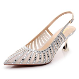 VenusCelia Women's Graceful Lady Slingback Pump Shoe (9.5 M US,Silver)