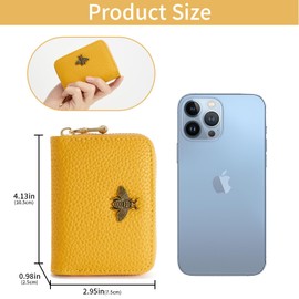 QIUTIMIY Credit Card Holder Women Zipper Card Cases Wallet,Yellow