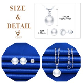 CPSLOVE Women's girl's Pearl Necklace, Women's girl's Earrings, 925 sterling silver pearl jewelry set, elegant pearl necklace pendant, pearl earrings studs, silver