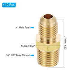 PATIKIL 1/4" Flare to 1/4" NPT Male Half-Union Brass Pipe Fitting, 10Pcs Brass Couples Tube Fittings Tubing Thread Adapter Pipe Connector for Refrigeration, Air, Gas Line