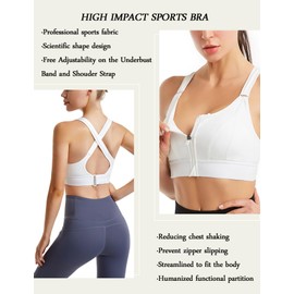 Women Zip Front Sports Bra Racerback Tank Top Wireless Paded Yoga Workout Running Bras