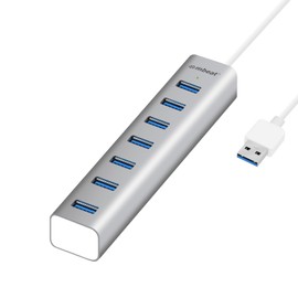 mbeat 7-Port USB 3.0/2.0/1.1 Portable Aluminum Slim Data Hub with Charging & Data Transfer - Silver