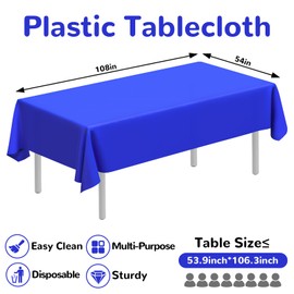 CC-SLZP 20 Pack Disposable Plastic Tablecloth Rectangle, 54 X 108 Inch Premium Plastic Table Cover for Parties, Picnic, Camping, Birthday, Weeding (Blue, 54" X 108" Rectangle)