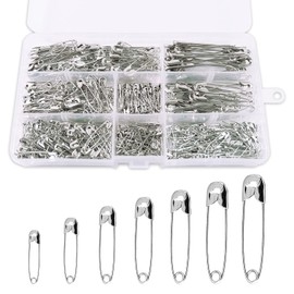 Redamancy Safety Pins, Safety Pins, Pack of 460 Silver Durable Safety Pins, 7 Sizes Safety Pins for Clothes, Curved Safety Pins, Crafts, Sewing Hemming Craft, Rust Resistant