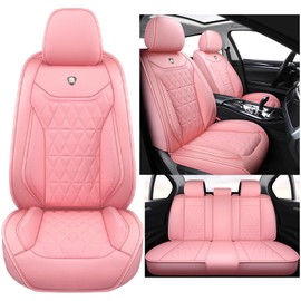 SILMOG Leather Car Seat Covers,Waterproof Seat Covers 5-Seater Full Set with Airbag Compatible,Universal Automotive seat Covers for Cars,SUV,Trucks,Pickup (Pink, Full Set)