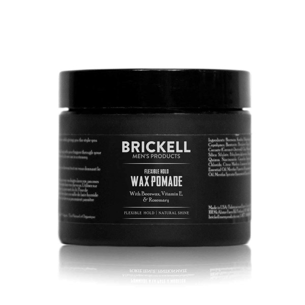 Brickell Men's Flexible Hold Wax Pomade for Men, Natural and Organic Irritation Free Natural Shine, 59 mL, Scented