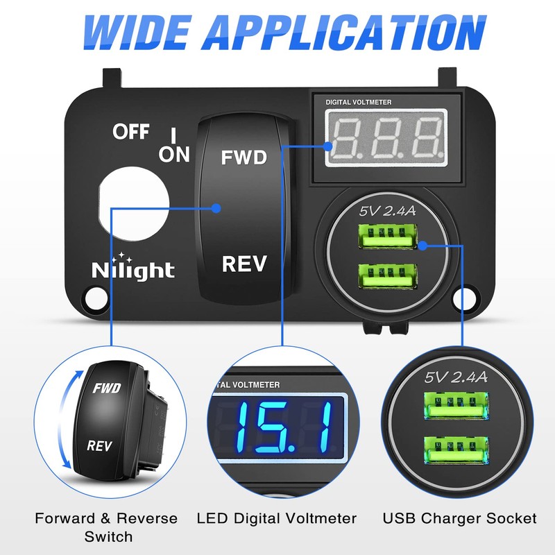 Nilight Golf Cart Key Switch Console Panel 9V-48V DC with