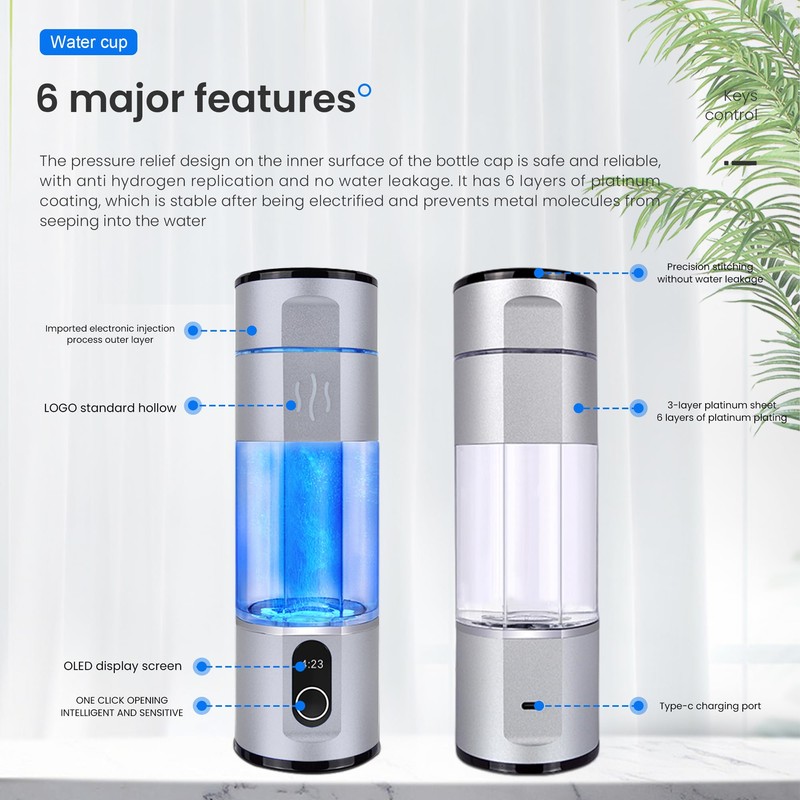 Alkadrops Portable Hydrogen Rich Water Maker Bottle 5000PPB Concentration PEM