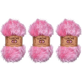 Lukche Eyelash Fun Fur Yarn Premium 100% Polyester 164 Yds (150 Mt), 3.53 Oz (100 Gr) Colorful Crochet Yarn Dıy Hand Knitting. (Pink, 3 Skein)
