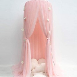 Bed Canopy for Girls, Round Dome Princess Canopies Netting Soft and Breathable Cotton Large Elegant Princess Bed Curtains with Hanging Hook for Baby Cribs Room Decor