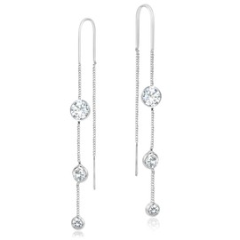 AeraVida Graduated Tiers White Cubic Zirconia Sterling Silver Threader Earrings | Cute Sterling Silver Stud Earring for women | Threader Stud Earrings | Chic Stud Earrings