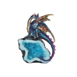 ICE ARMOR 5.5" H Colorful Dragon Guarding Blue Crystal Cave Statue Fantasy Decoration Figurine
