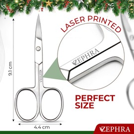 Zephra Nail Scissors Curved Shape- Sharp Cuticle Scissors Multipurpose Nail Scissors for Toenails, Eyebrows- Stainless Steel Manicure Scissors- Professional Nail Scissors for Women & Men Silver