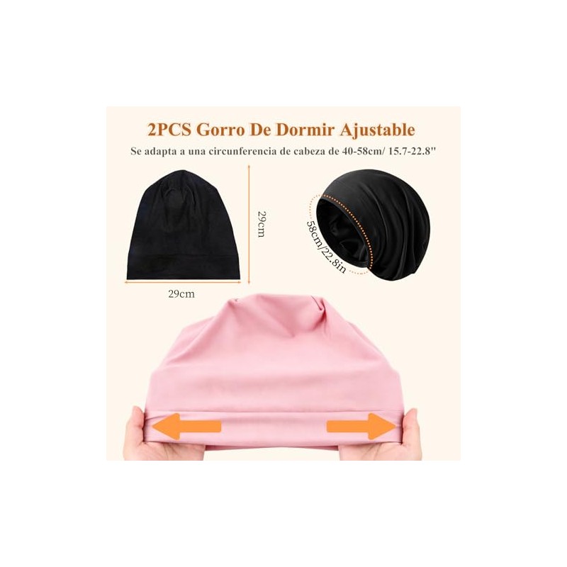 2PCS BSMKD Gorro para Dormir, Gorra Ajustable con Forro de