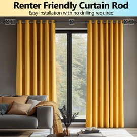 Curtain Rods No Drilling for Windows 48 to 84-96 Inch,Renter Friendly Drapey Pole with 5PCS No Drill Curtain Rod Brackets,Outdoor Long Cortineros Para Ventanas with Adhesive Curtain Rod Holder Black