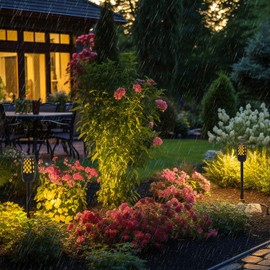 JinXiHua 2 Pack Portable Led Flame Speakers, Waterproof Speakers with Stakes and Hooks, Synchronize Multiple Speakers, Night Lights, for Patio Porch Garden Home Backyard Decor.