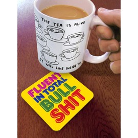 Brainbox Candy - Funny Rude 'Fluent In Total Bullsh*t Coaster' - Small Gift Ideas For Him Her - Friends Birthday - Housewarming Present - New Home Gift - Funny Gifts For Women Men