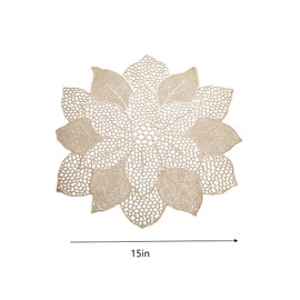 Gold Placemats Set of 6 for Dining Table 15 Inch Waterproof PVC Table Place Mats Non-Slip Coasters with Gold Floral Pattern for Kitchen, Party, Holiday Decor